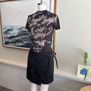 black denim asymetrical mini skirt